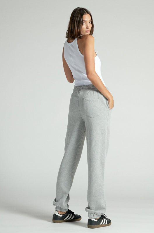 Photo of a model wearing the Baggy Jogger in Heather Grey