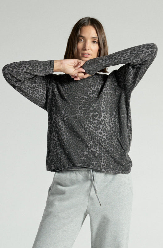 SLOUCHY TEE LONG SLEEVE - ANTHRACITE LEOPARD