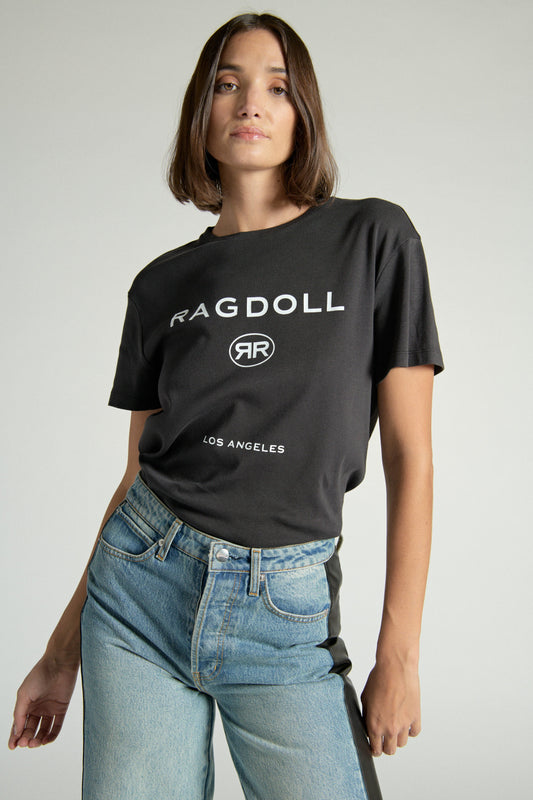 OVERSIZED TEE - FADED BLACK WITH OVAL LOGO PRINT
