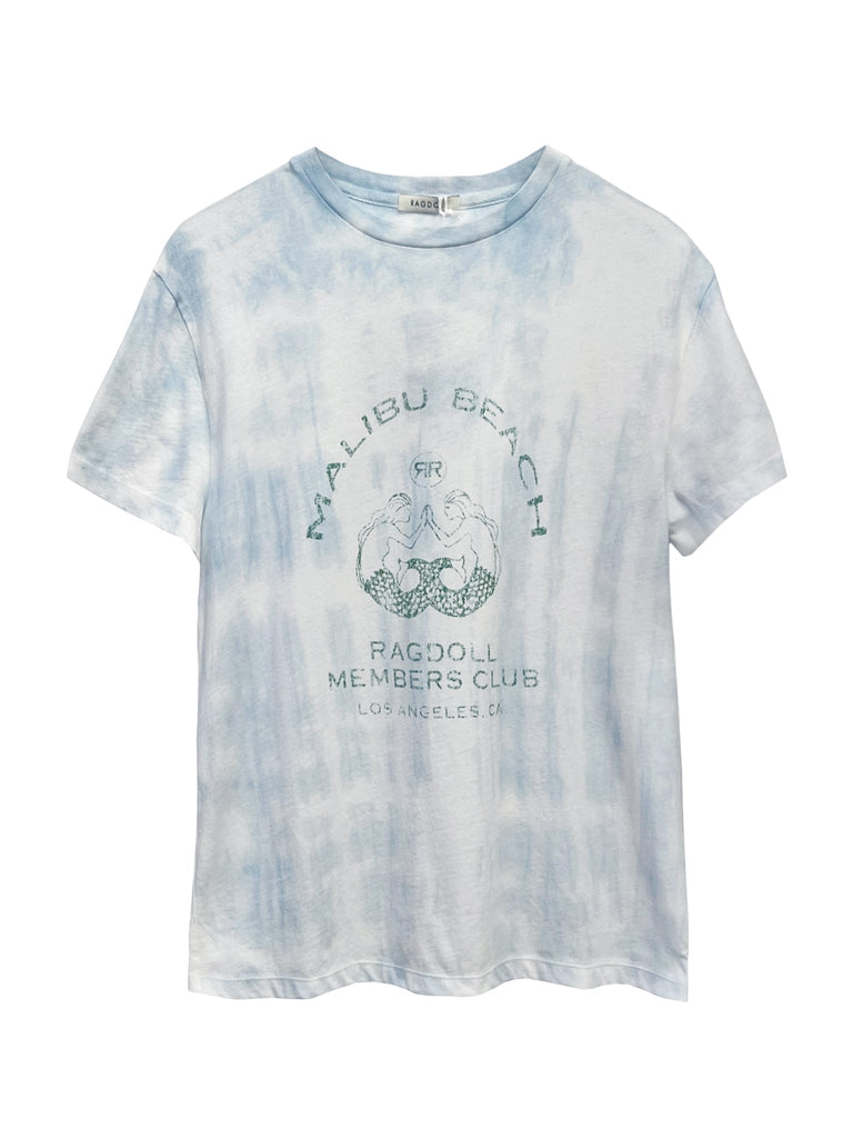 MALIBU BEACH MEMBERS CLUB OVERSIZED TEE - BLUE TIE DYE WITH GREEN ...